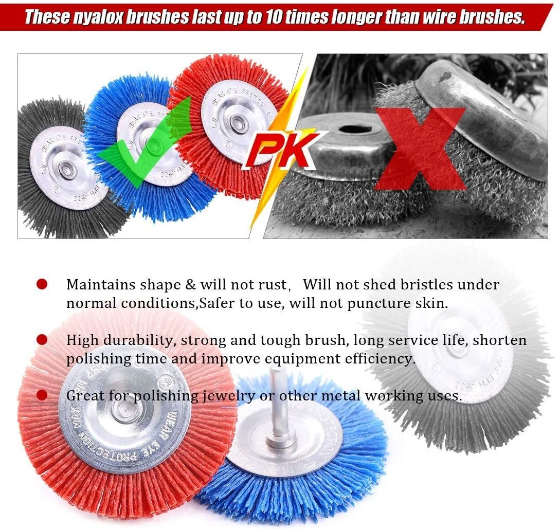 Nylon Filament Abrasive Wire Brush Wheel & Cup Brush Set with 1/4 Inch Hex Shank, for Removal of Rust/Corrosion/Paint - 80 Grit,