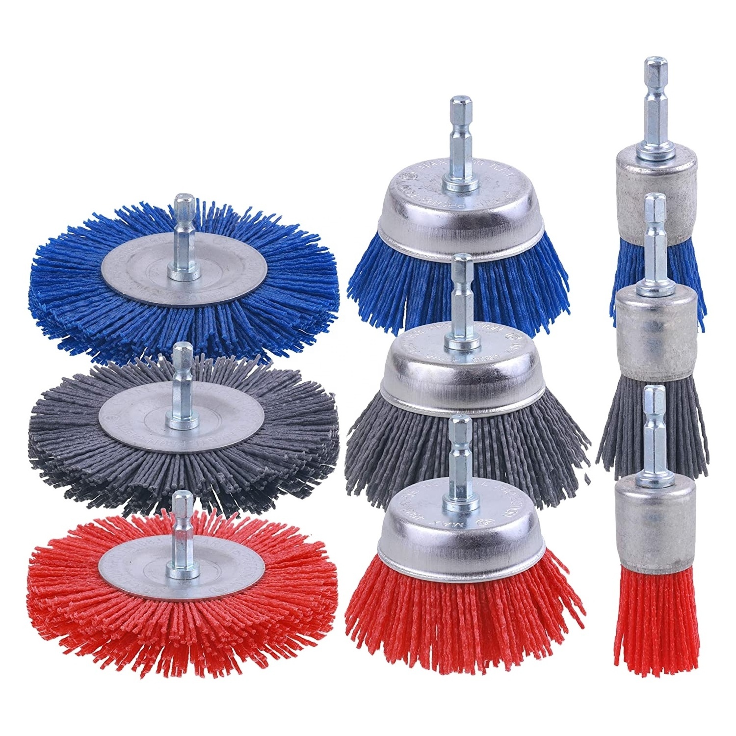 Nylon Filament Abrasive Wire Brush Wheel & Cup Brush Set with 1/4 Inch Hex Shank, for Removal of Rust/Corrosion/Paint - 80 Grit,