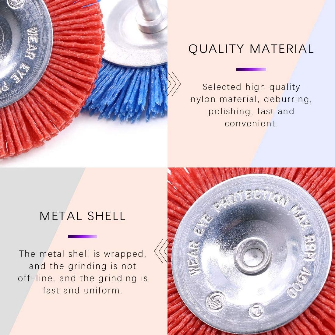 Nylon Filament Abrasive Wire Brush Wheel & Cup Brush Set with 1/4 Inch Hex Shank, for Removal of Rust/Corrosion/Paint - 80 Grit,