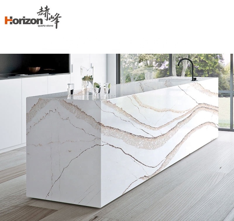 High Quality wholesaler Table Top Slab Calacatta Gold black White Artificial Quartz Stone For Kitchen Counter top