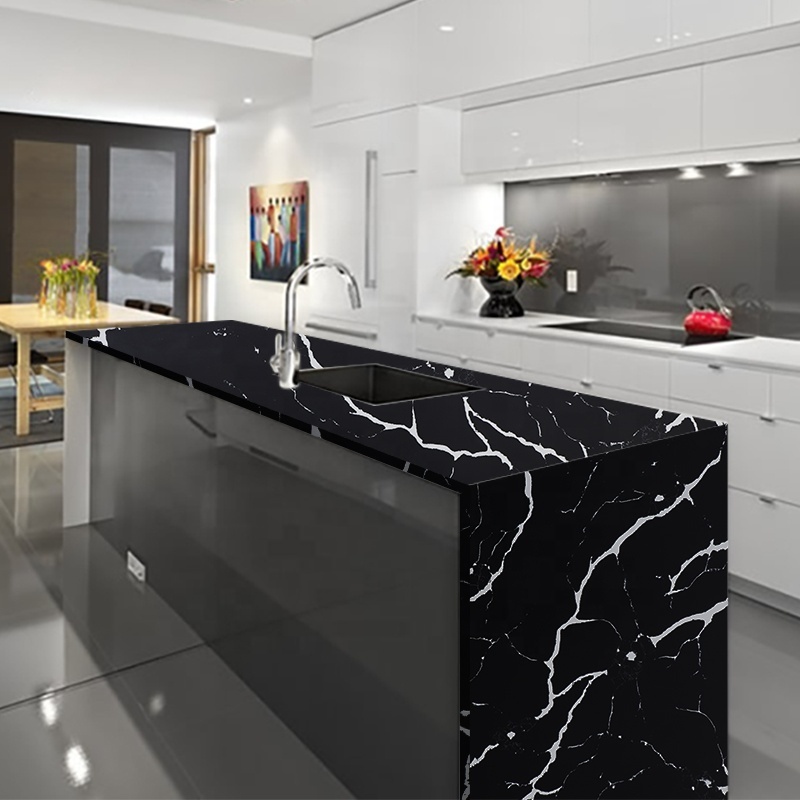 Horizon Popular ShanDong Huifeng Granite acrylic kitchen solid surface mirror black quartz Countertops for Kitchen Island