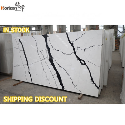 Horizon engineered white calacatta artificial quartz stone slab countertop white black vein quartz countertops