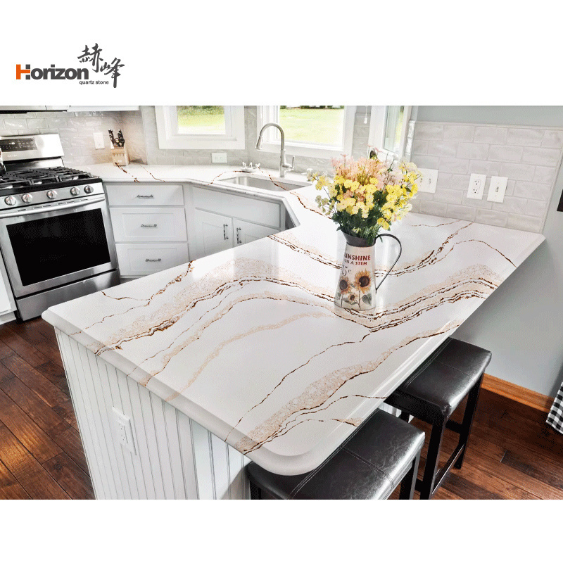 High Quality wholesaler Table Top Slab Calacatta Gold black White Artificial Quartz Stone For Kitchen Counter top