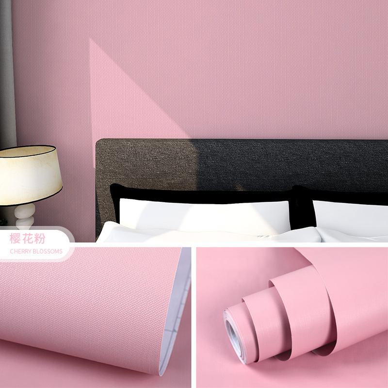 Solid color wallpaper 3d bedroom pvc wall stick and peel living room background pink black wall paper for home decoration