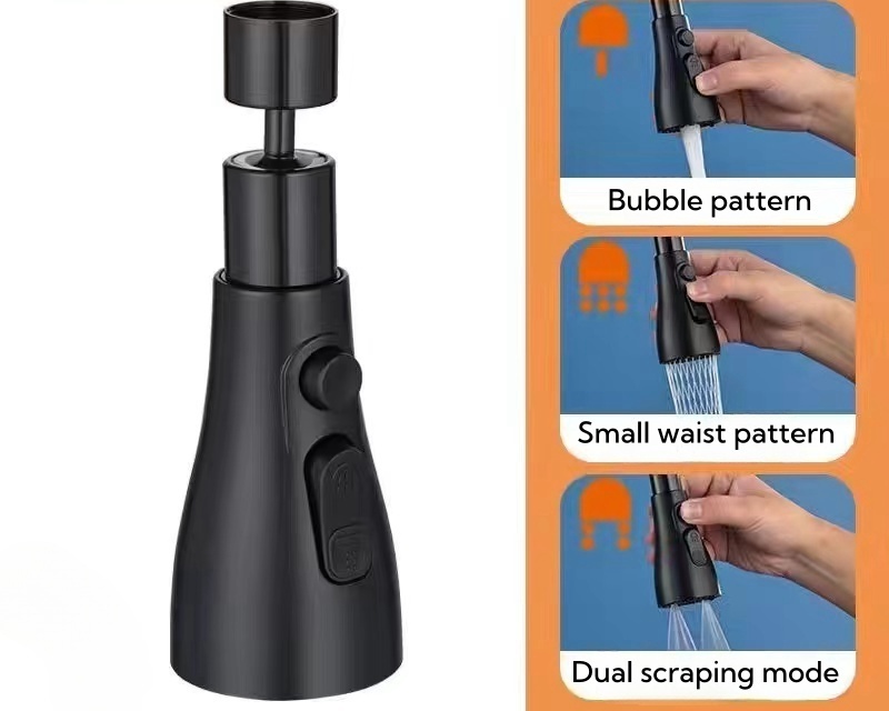 Universal Connection Pull Out Faucet Nozzle Black 2 Mode Adjustable Multi-function Kitchen Faucet Extender Bubbler