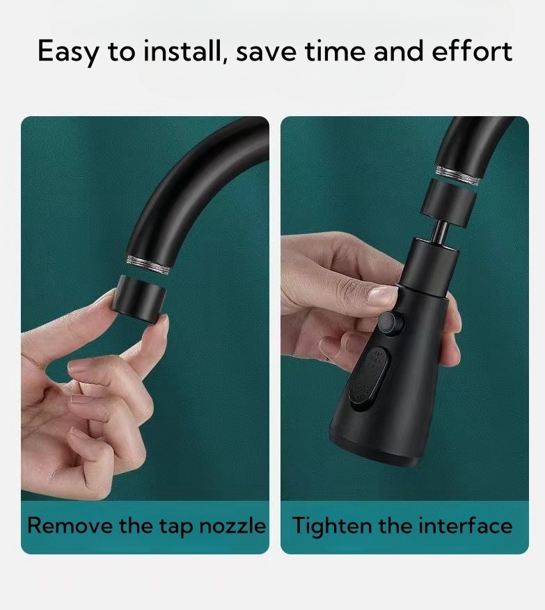 Universal Connection Pull Out Faucet Nozzle Black 2 Mode Adjustable Multi-function Kitchen Faucet Extender Bubbler