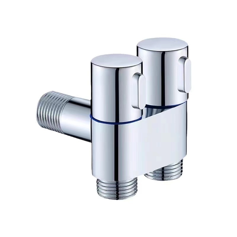 Hot Selling Dual Handle One Inlet Two Outlet Water Stop Valve Chrome Bidet Angle Stop Valve For Toilet Bathroom