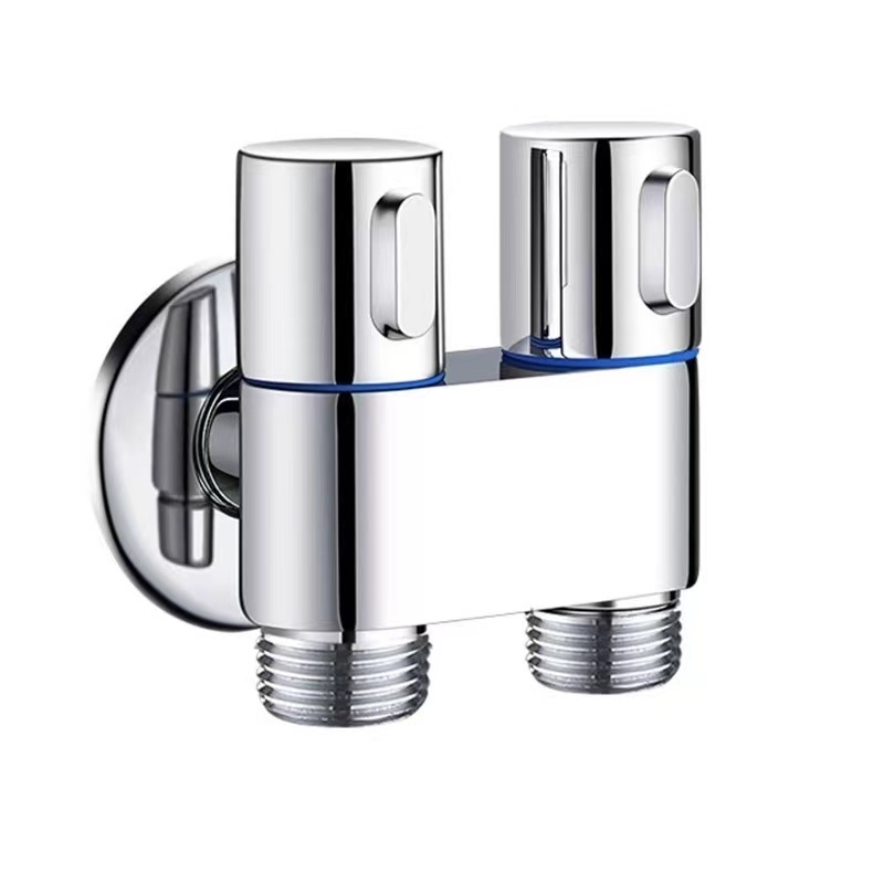 Hot Selling Dual Handle One Inlet Two Outlet Water Stop Valve Chrome Bidet Angle Stop Valve For Toilet Bathroom