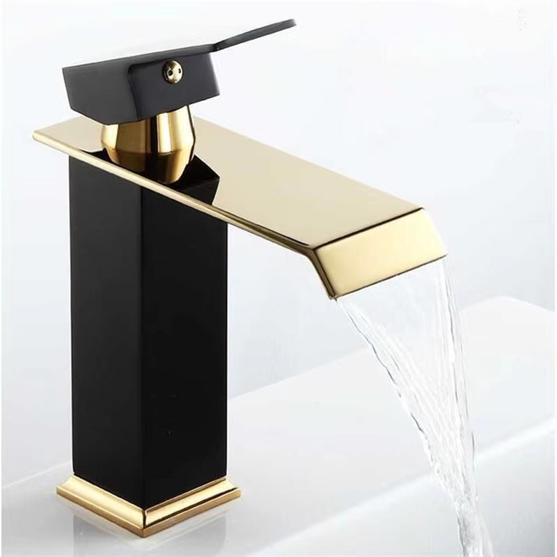 Factory Direct Stainless Steel Deck Mounted Single Handle Waterfall Mixer Basin Faucet Black Gold Washbasin Faucet