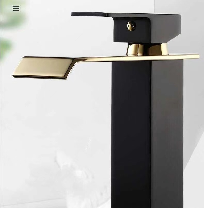 Factory Direct Stainless Steel Deck Mounted Single Handle Waterfall Mixer Basin Faucet Black Gold Washbasin Faucet