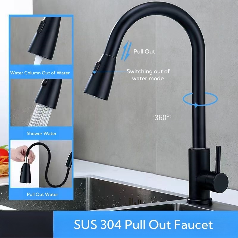 Hot Selling 304 Stainless Steel Torneira Gourmet Pull Down Kitchen Sink Faucets Chrome Plating Flexible Pull Out Faucet