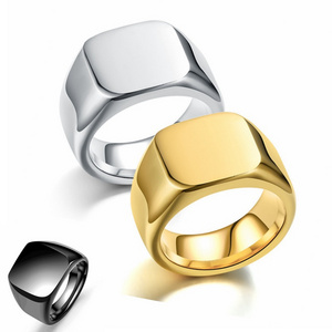 Blank simple rings laser engrave black stainless steel 24k gold mens rings