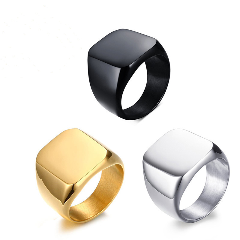 Blank simple rings laser engrave black stainless steel 24k gold mens rings