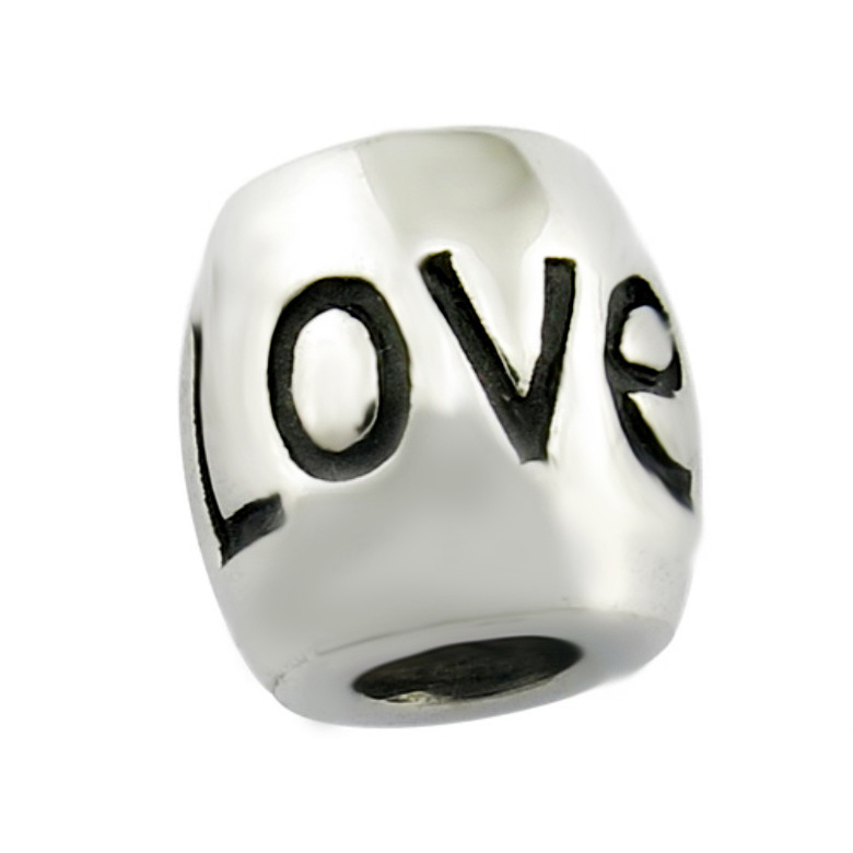 customized engrave LOVE metal logo large hole bead stainless steel bracelets beads