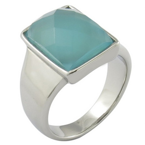 stainless steel cyan stone jade square ring