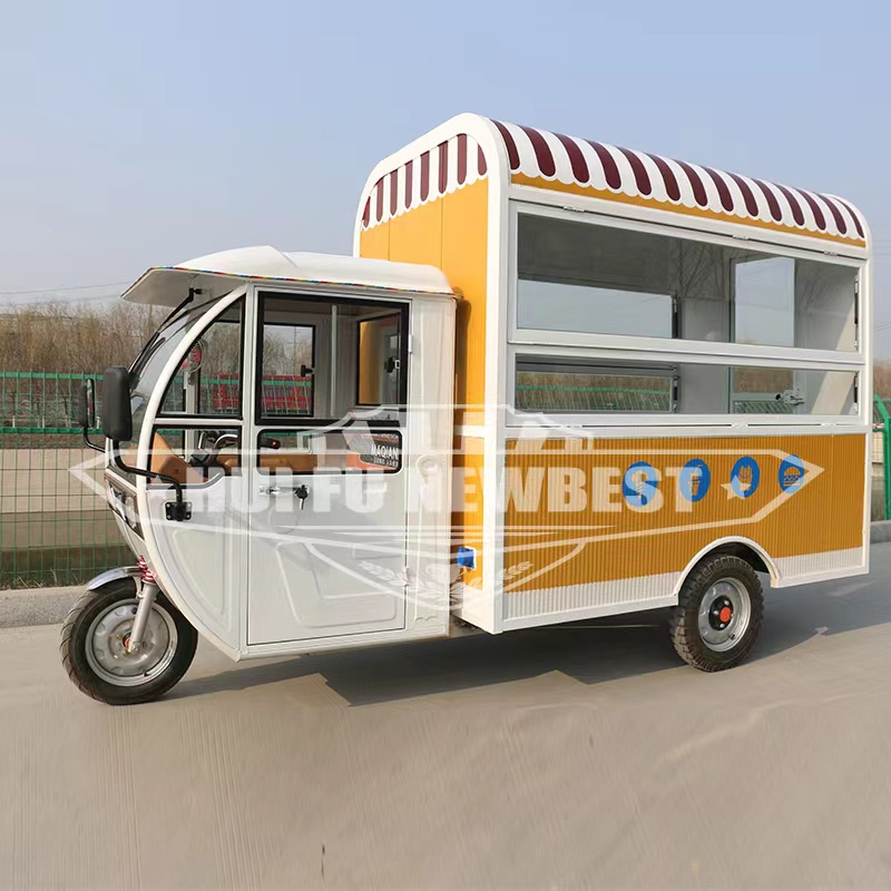 Street Electric Food Tricycle Hot Dog Cart Ice Cream Kiosk 3 wheel Mobile Fast Food Truck