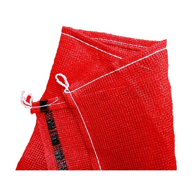 Red color pp material drawstring mesh bags for oranges lemon fruit