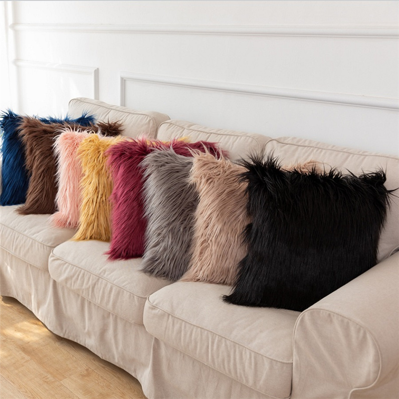 Luxury Plush Faux Fur Cushion Cover Wholesale Long Pile Faux Sheepskin Fur Cushion Cover Fur Throw Pillows Case