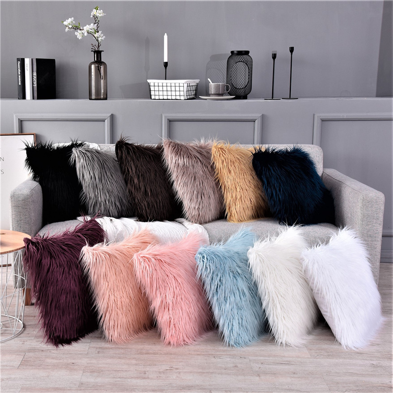 Luxury Plush Faux Fur Cushion Cover Wholesale Long Pile Faux Sheepskin Fur Cushion Cover Fur Throw Pillows Case