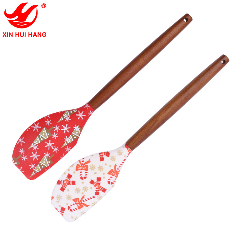 Christmas Silicone Spatula  Cake Spatula Cute Pan Scraper with Wooden Handle