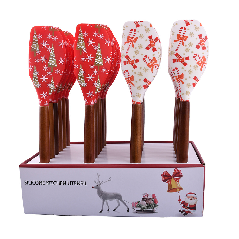 Christmas Silicone Spatula  Cake Spatula Cute Pan Scraper with Wooden Handle