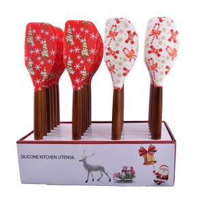 Christmas Silicone Spatula  Cake Spatula Cute Pan Scraper with Wooden Handle