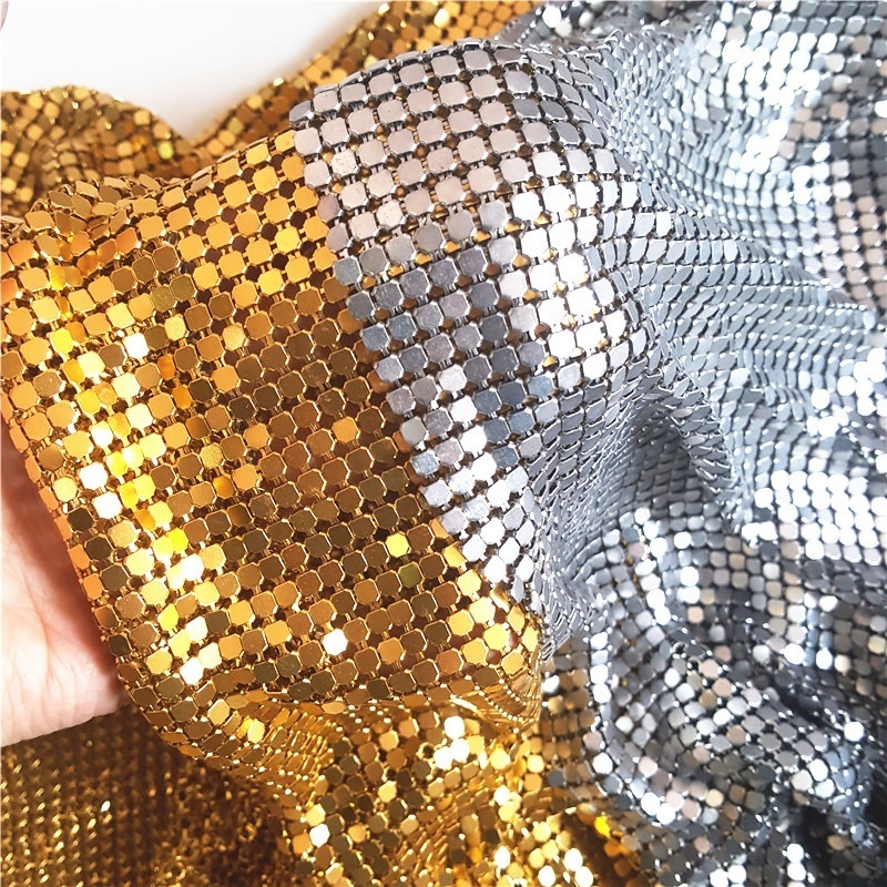 Shower Room Hanging Metallic Sequin Mesh Fabric, Silver Metallic Cloth Curtain