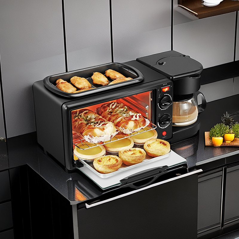 2024 new hot sell Multifunctional 3 in 1 breakfast machine station microwave 3 in 1 oven coffee maker and Non Stick Grill