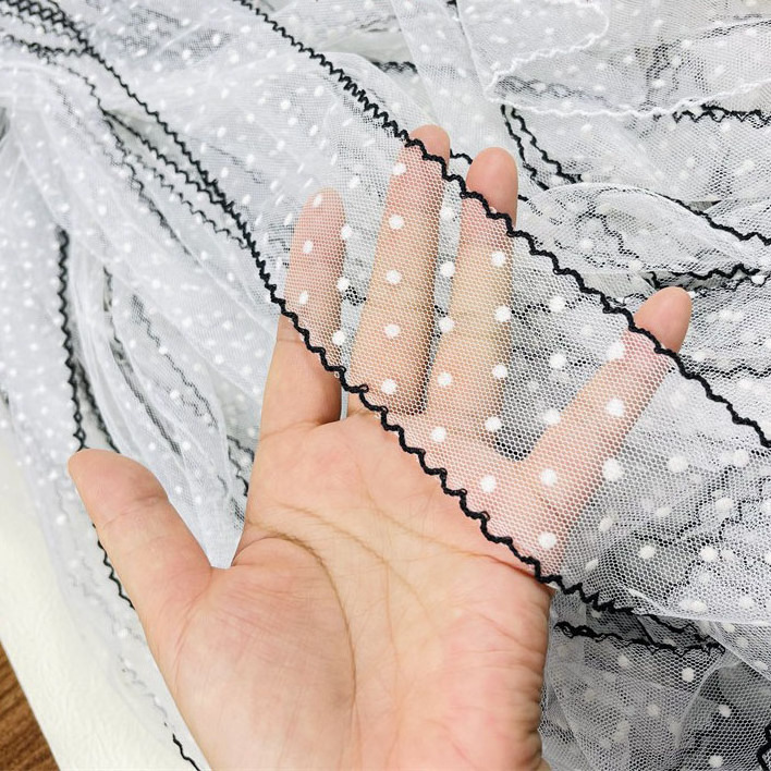 5.5CM Wide White Black Mesh Embroidered Dots Lacef Fabric Ribbon Wedding Dress Veil Headband Gifts Home Sewing Decor DIY Materia