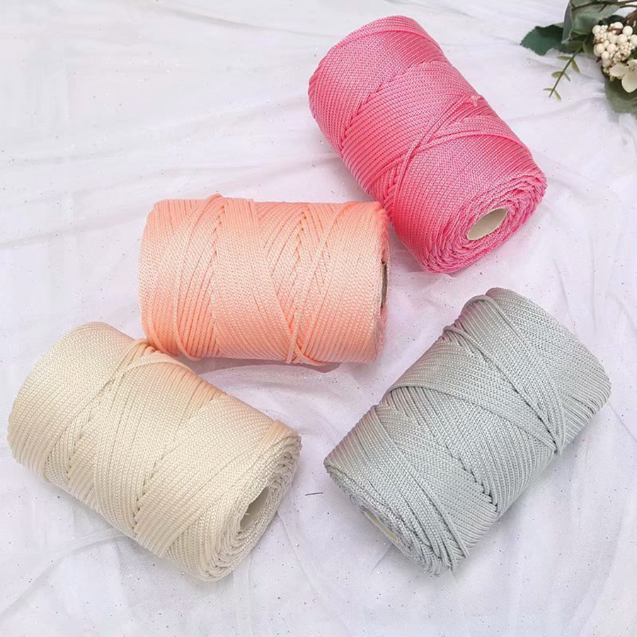 230G Nylon Thick Crochet Yarn Light Viscose Ice Rope 3mm Hollow Nylon Thread for Hand Hook Sun Hat Cushion