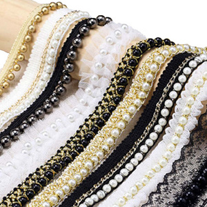 COOMAMUU Korean Beading Pearl Sewing Lace Elegant Decorative Lace Ribbons for Handmade Summer Dress