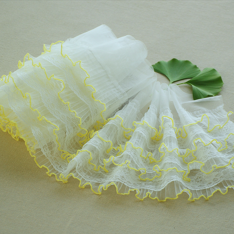 18CM Wide Luxury Four-layer Veil Mesh 3d Guipure Voile Lace Fabric Ribbon Ruffle Trim Wedding Dress Fluffy Skirts Sewing