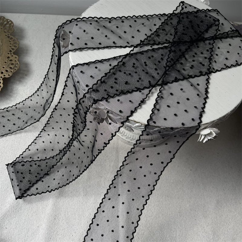 5.5CM Wide White Black Mesh Embroidered Dots Lacef Fabric Ribbon Wedding Dress Veil Headband Gifts Home Sewing Decor DIY Materia