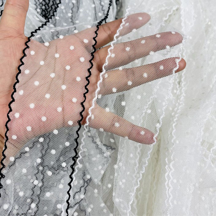 5.5CM Wide White Black Mesh Embroidered Dots Lacef Fabric Ribbon Wedding Dress Veil Headband Gifts Home Sewing Decor DIY Materia