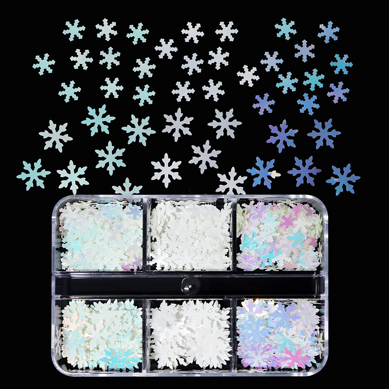 Best Selling 6 Grids Christmas Winter Snowflake Mixed Sized Glitter For Slime Filler DIY Crafts Nail Art Decoration