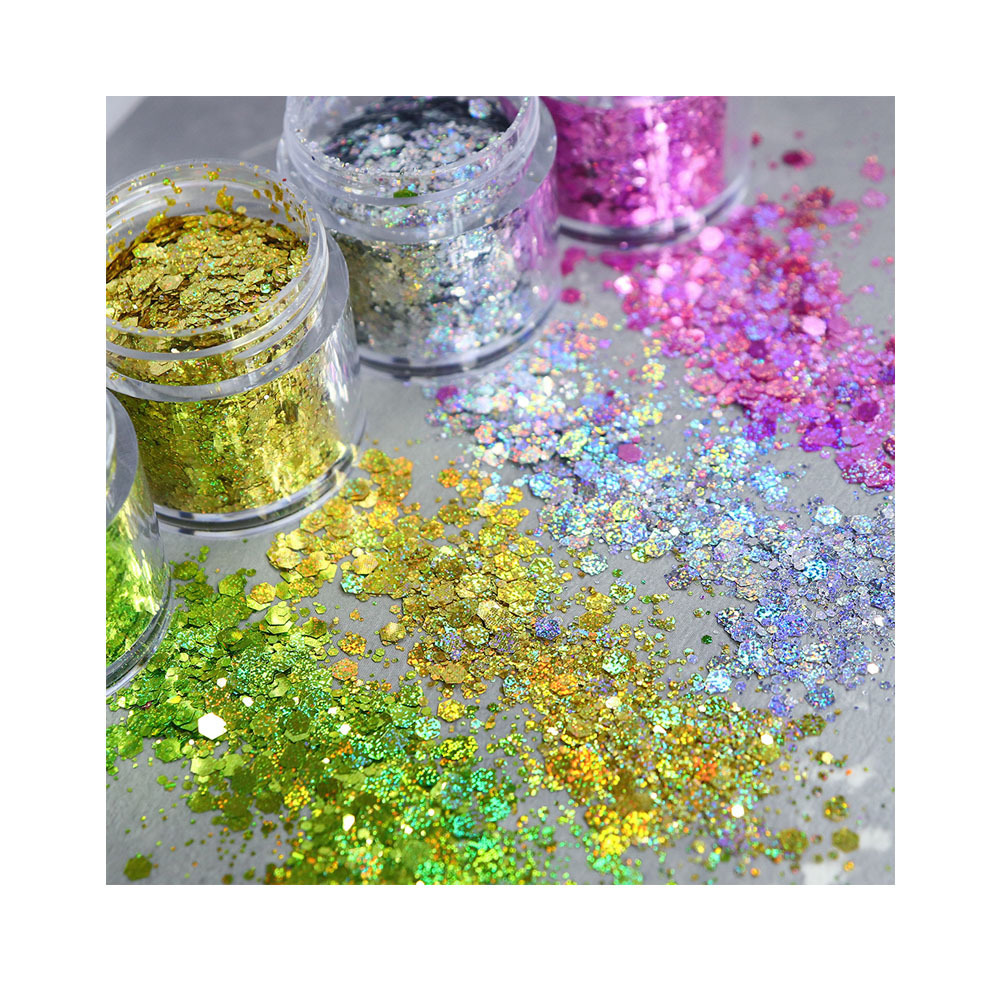 HENGXIN Wholesale Bulk 10ML Mixed Laser Hexagon Glitter For Slime Filler DIY Crafts Nail Art Decoration