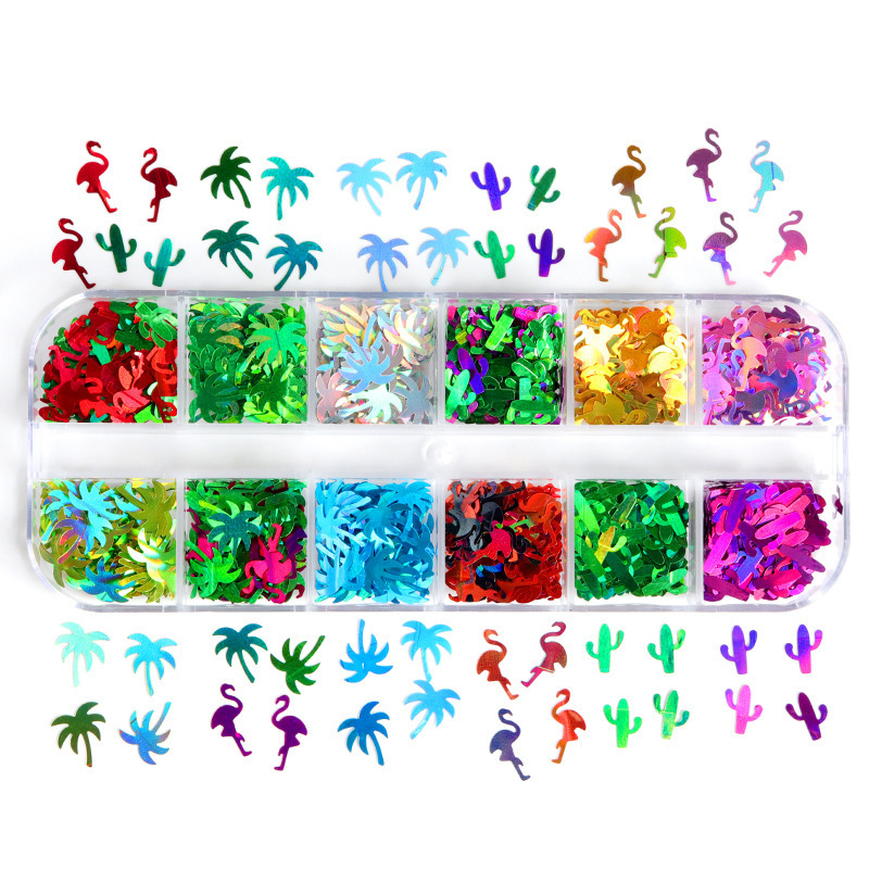 HENGXIN New Arrival Popular 12 Grids Cactus Coconut Tree Bird Glitter For Slime Filler DIY Crafts Nail Art Decoration