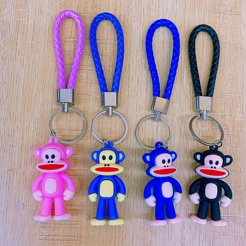 Cute Cartoon Monkey Braided Rope PVC KeyChains For School Bag Pendant Car Decoration Party Birthday Small Gift Kids