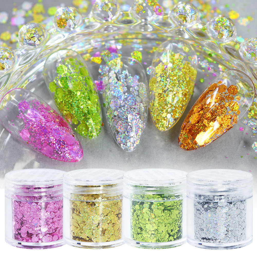 HENGXIN Wholesale Bulk 10ML Mixed Laser Hexagon Glitter For Slime Filler DIY Crafts Nail Art Decoration