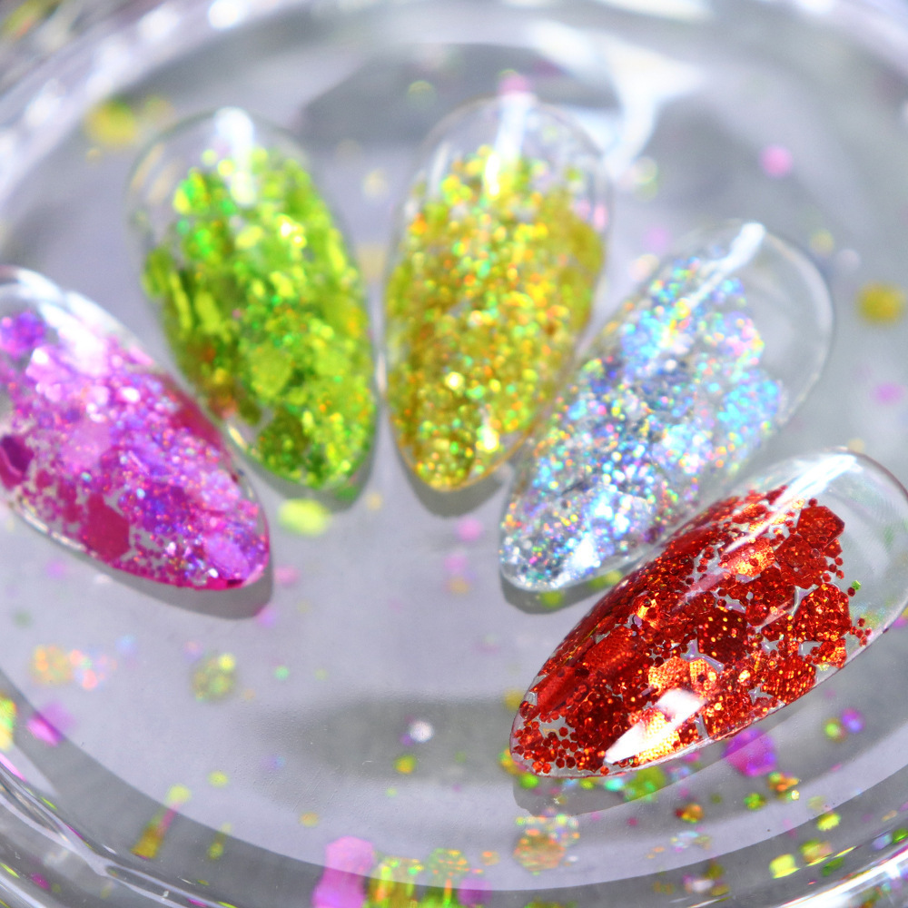 HENGXIN Wholesale Bulk 10ML Mixed Laser Hexagon Glitter For Slime Filler DIY Crafts Nail Art Decoration