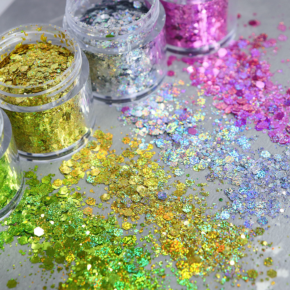 HENGXIN Wholesale Bulk 10ML Mixed Laser Hexagon Glitter For Slime Filler DIY Crafts Nail Art Decoration