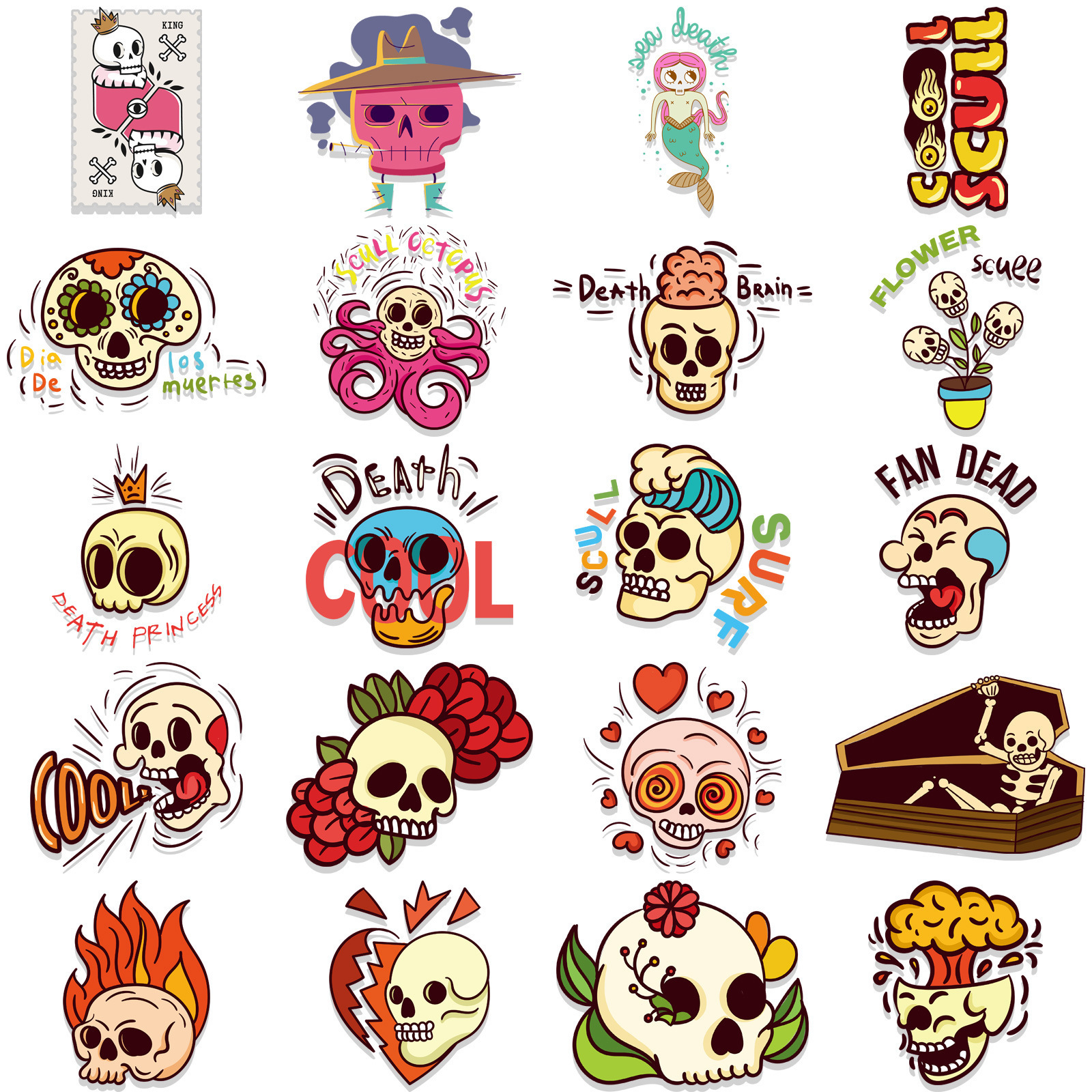 46Pcs Cute Skull Halloween Bat Ghost Stickers For Luggage Laptop Skateboard Book Notebook DIY Crafts Fashion Vinyl Decals