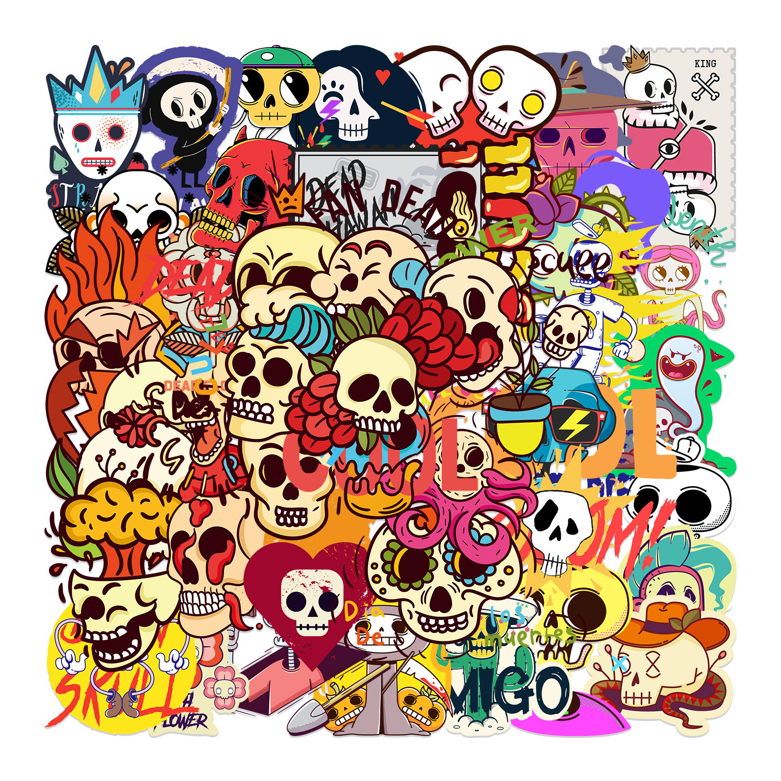 46Pcs Cute Skull Halloween Bat Ghost Stickers For Luggage Laptop Skateboard Book Notebook DIY Crafts Fashion Vinyl Decals