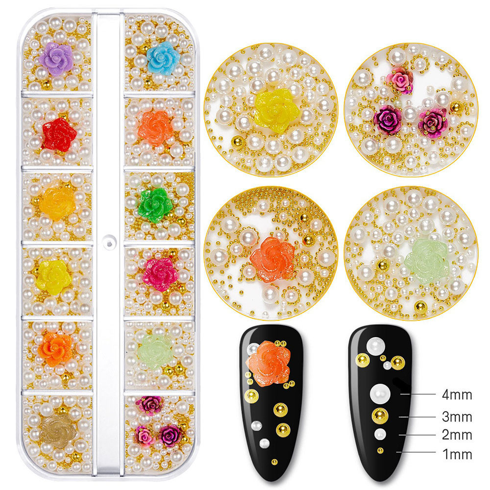 HENGXIN Colorful Mixed Pearl Shell Flower Butterfly Mini 3D Crystal Nail Rhinestone Glitter For DIY Nail Art Decoration