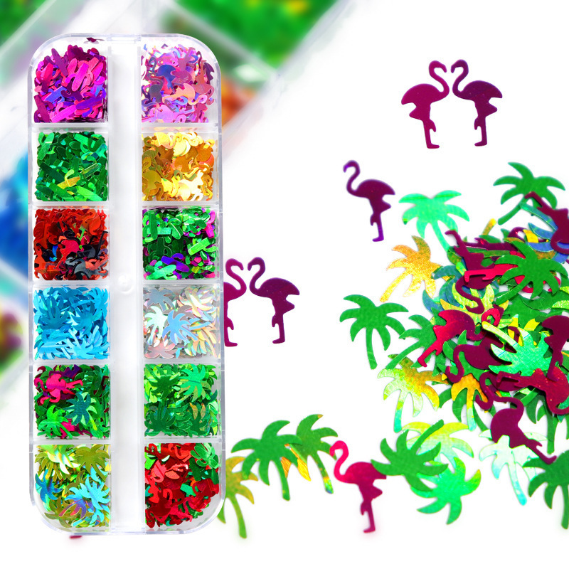 HENGXIN New Arrival Popular 12 Grids Cactus Coconut Tree Bird Glitter For Slime Filler DIY Crafts Nail Art Decoration