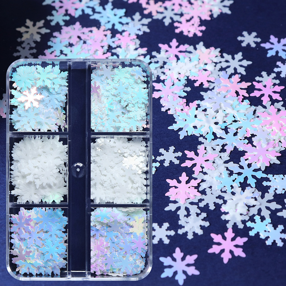 Best Selling 6 Grids Christmas Winter Snowflake Mixed Sized Glitter For Slime Filler DIY Crafts Nail Art Decoration