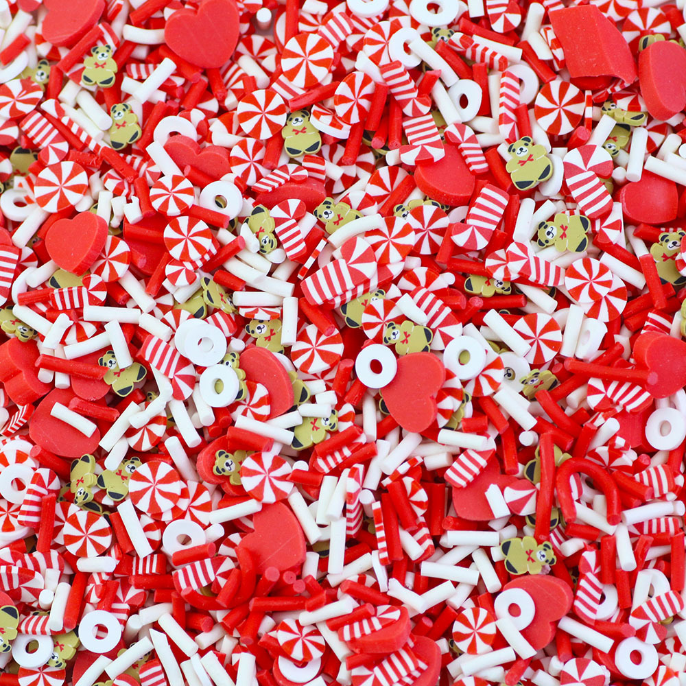 500G Christmas Red Peppermint Red Candy Cane Bear White Circle Mix Polymer Clay Sprinkles Slices For Slime DIY Crafts Nail Art