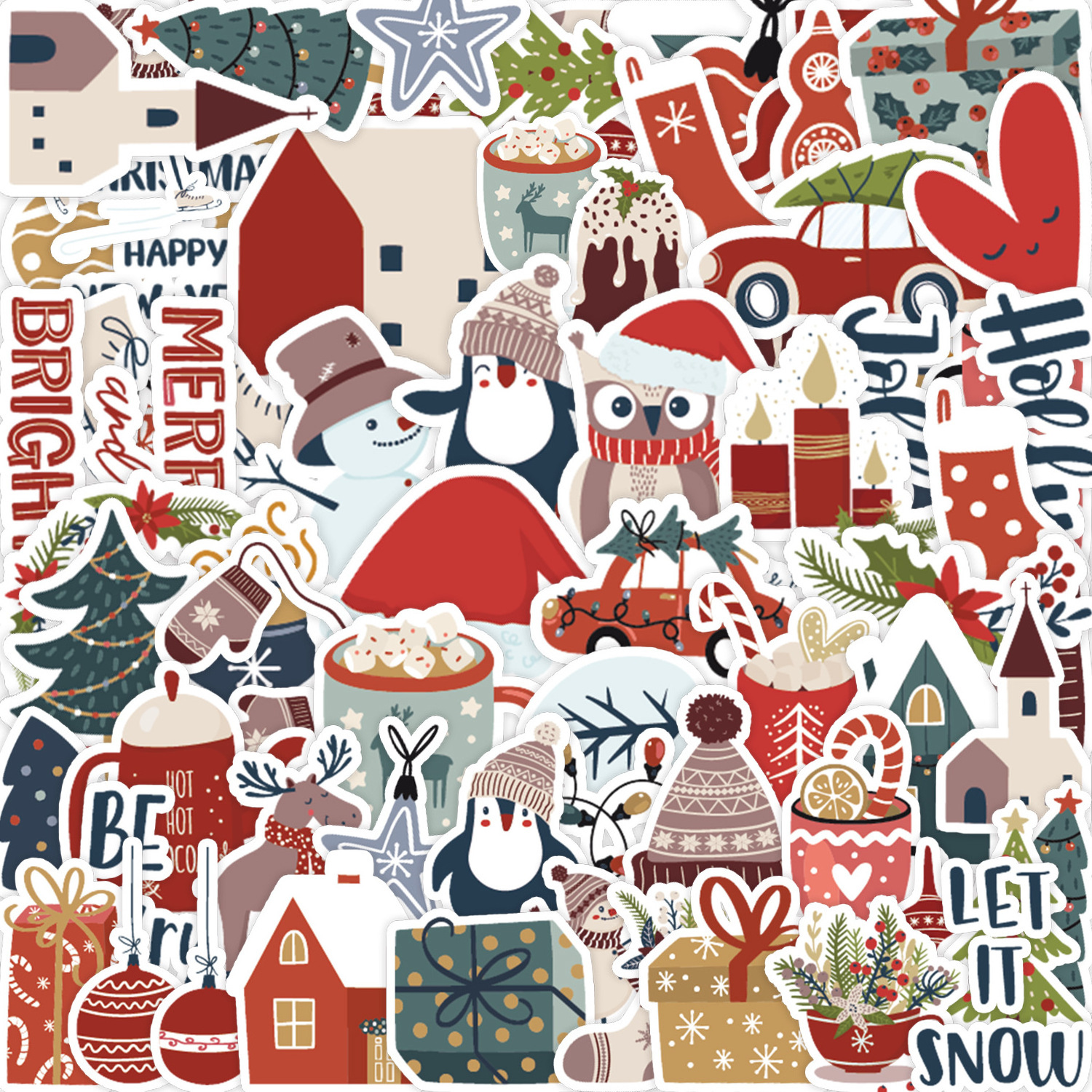 50Pcs Cartoon Christmas Stickers For Luggage Laptop Skateboard Book Notebook DIY Crafts Waterproof Stickers Vinyl Decals