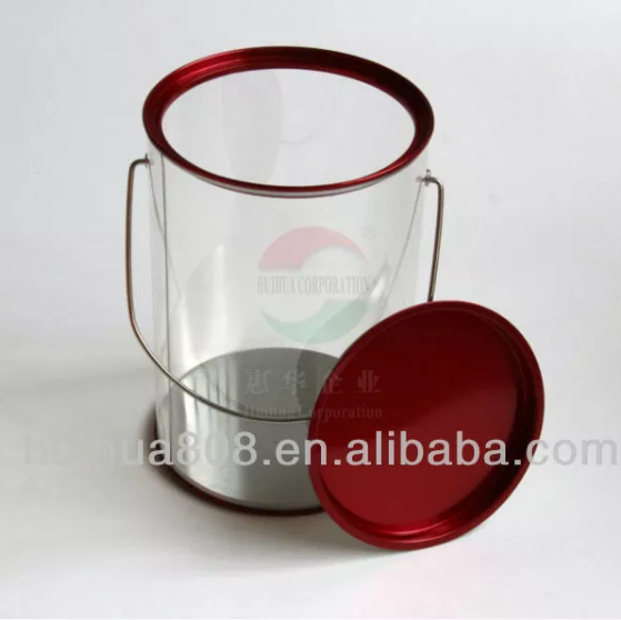 Clear PVC plastic bucket containers with metal lid