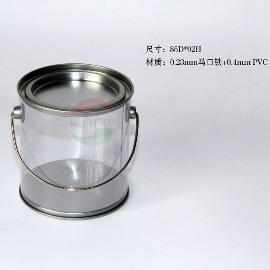 Clear PVC plastic bucket containers with metal lid